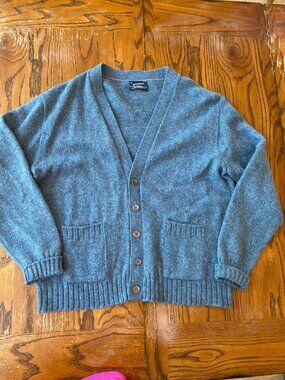 Vintage 1990s Puritan Wool Knit Blue Button-Up Cardigan Sweater Made In USA XL